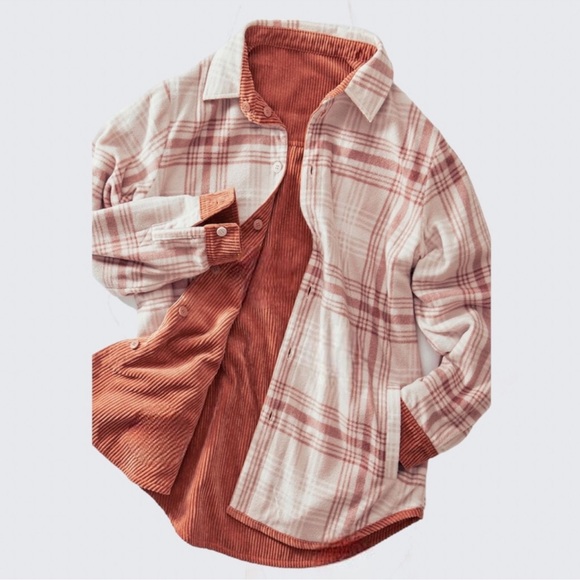 💕LAST1️⃣💕New Reversible Corduroy Plaid Spring Fall Women’s Shacked - Picture 5 of 11